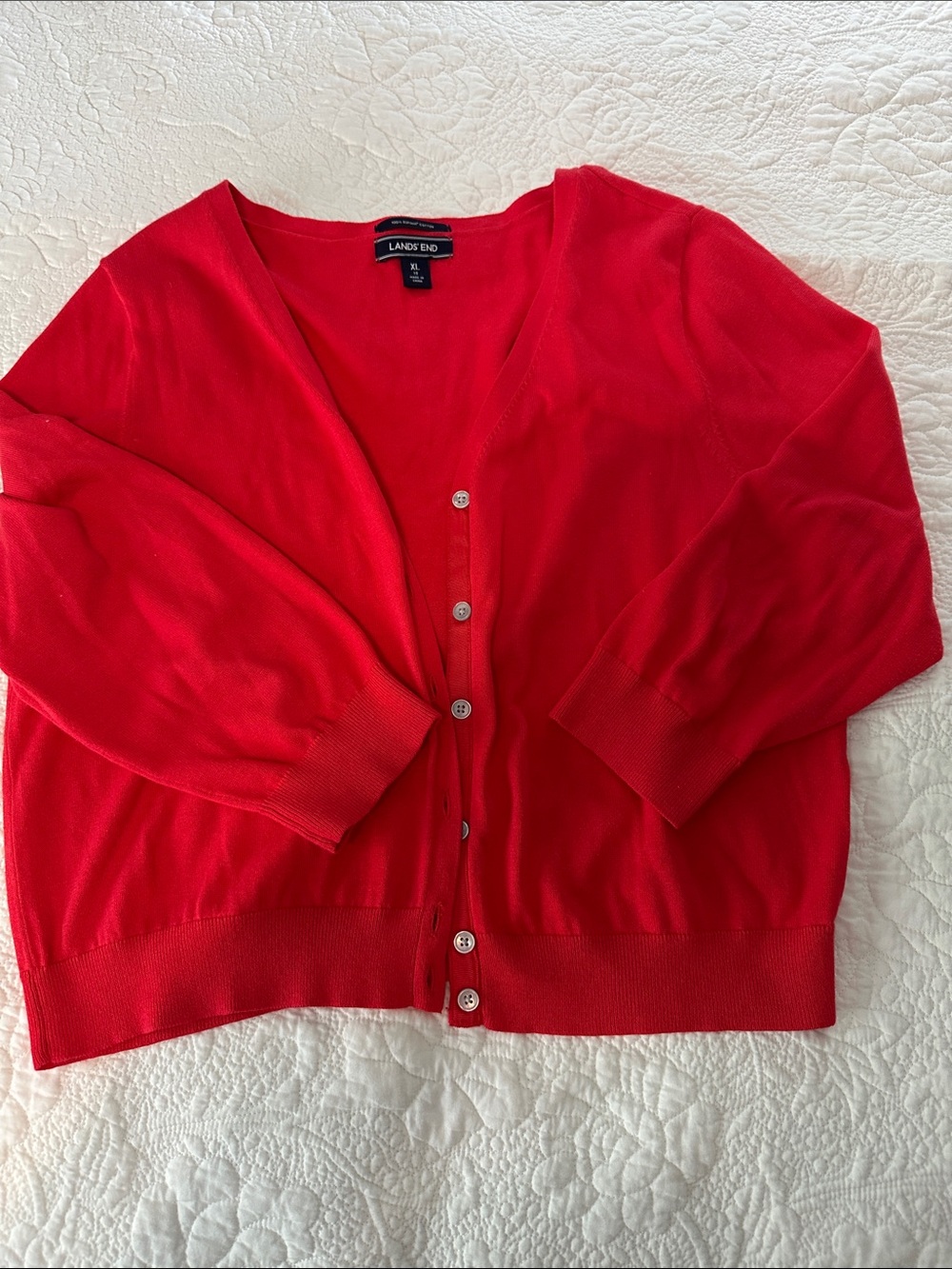Lands' End Bright Red-Orange Button-Front V-Neck Cardigan